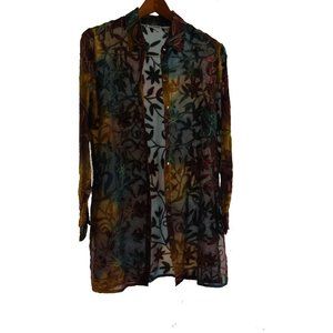 Chico's Design 100% Silk and Embroidery Tunic Shirt Size 1/ 8-10